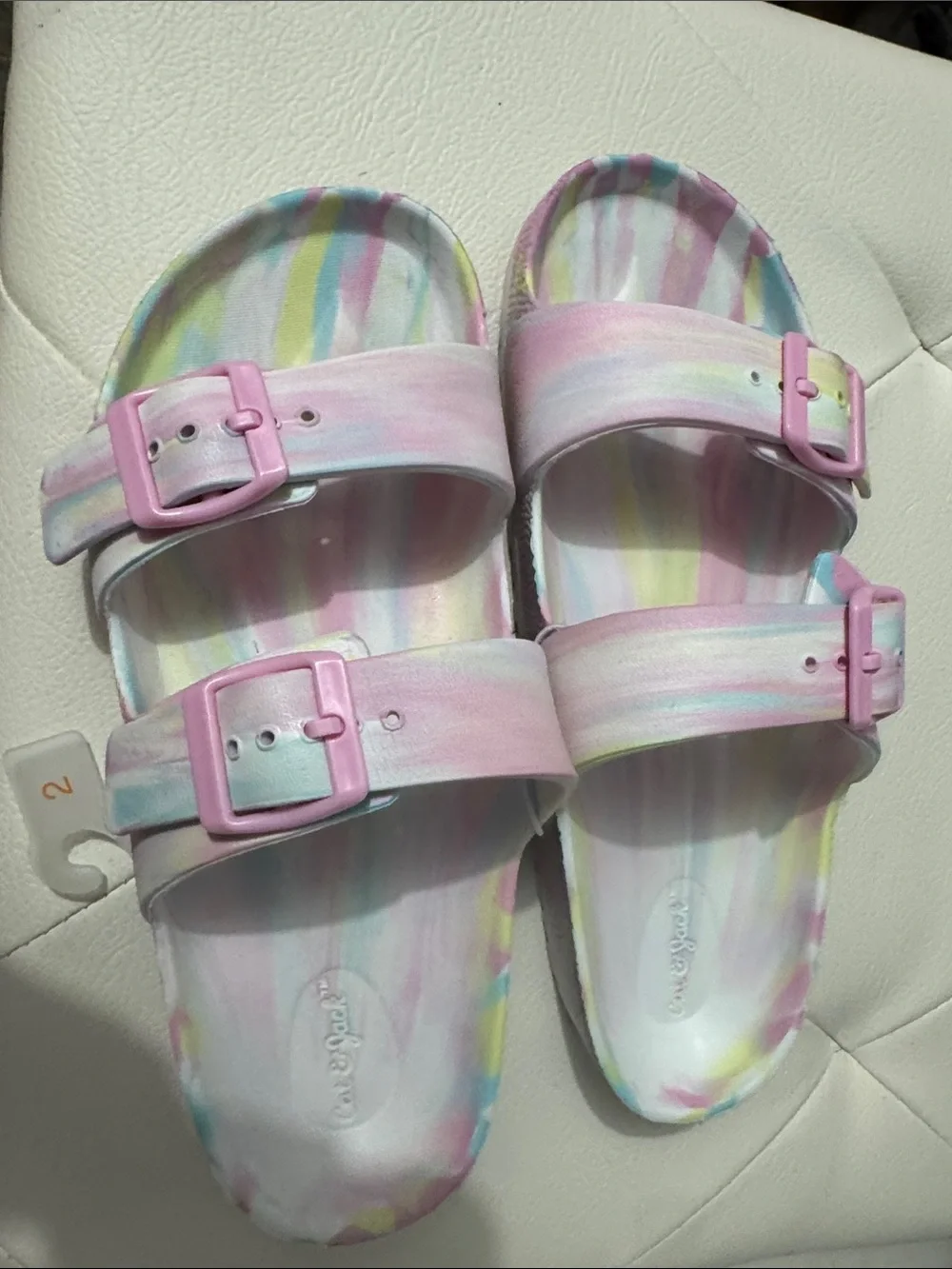 Kids Pastel Tie-Dye Slide Sandals with Pink Buckles